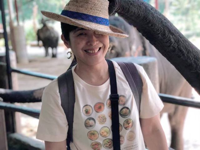 タイ旅行でゾウに頭を撫でられる