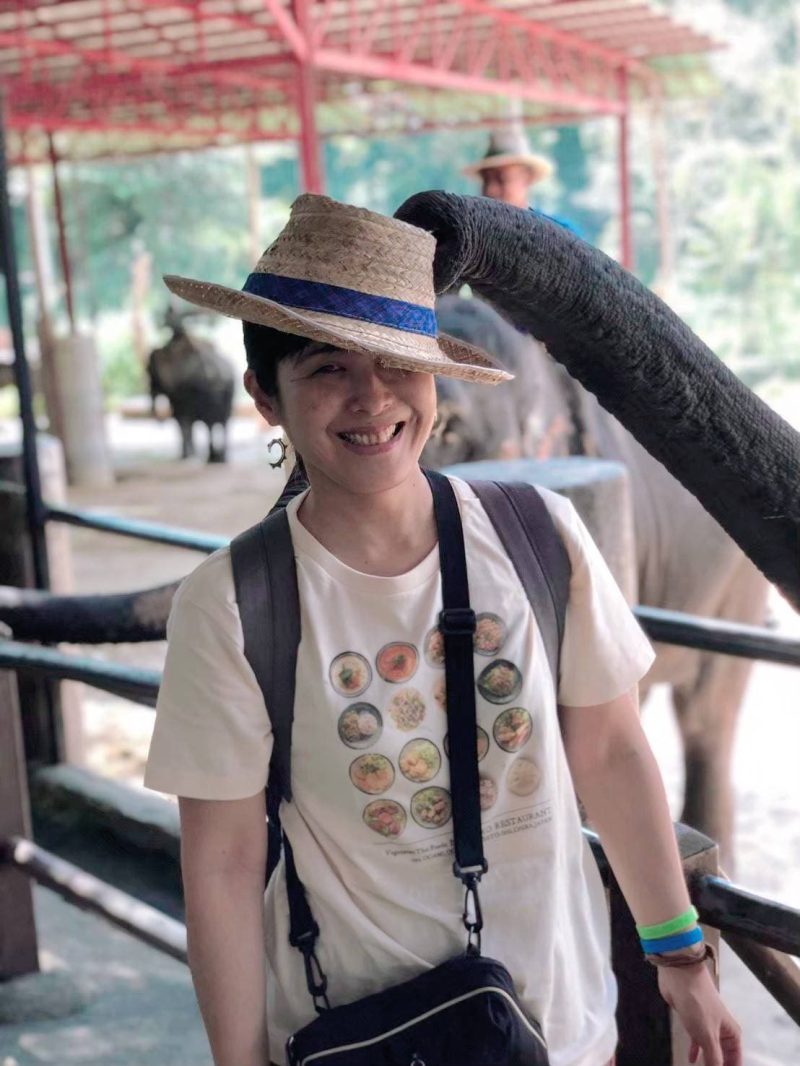 タイ旅行でゾウに頭を撫でられる